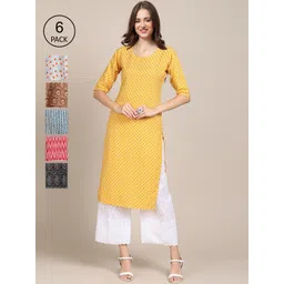 7threads KALINI Women Pack Of 6 Geometric Printed Thread Work Summer Sheers Crepe Kurta-picture-41