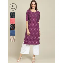 7threads KALINI Women Pack Of 6 Multicoloured Floral Printed Summer Sheers Crepe Kurta-picture-15