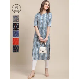 7threads KALINI Women Pack Of 6 Printed Block Print Crepe Kurtas-picture-20