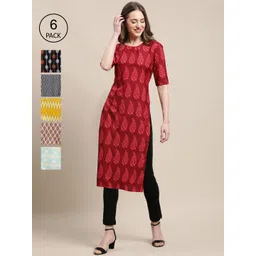 7threads KALINI Women Pack Of 6 Printed Crepe Kurta-picture-18