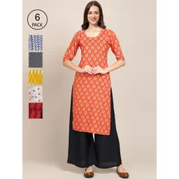 7threads KALINI Women Pack Of 6 Printed Crepe Kurta-picture-31