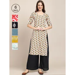 7threads KALINI Women Pack of 6 Printed Crepe Kurta-picture-27