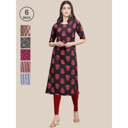 7threads KALINI Women Pack Of 6 Printed Crepe Kurta-picture-12