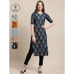 7threads KALINI Women Pack Of 6 Printed Crepe Kurta-picture-19