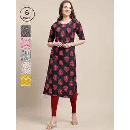 7threads KALINI Women Pack Of 6 Printed Crepe Kurta-picture-27