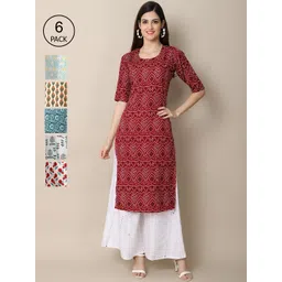 7threads KALINI Women Pack of 6 Printed Crepe Kurtas-picture-27