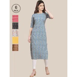 7threads KALINI Women Pack of 6 Printed Crepe Kurtas-picture-11