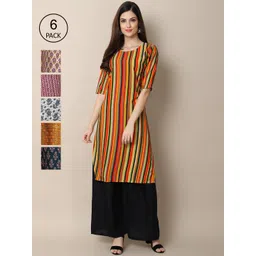 7threads KALINI Women Pack Of 6 Printed Summer Sheers Crepe Kurta-picture-16