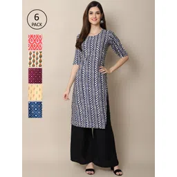 7threads KALINI Women Pack Of 6 Printed Summer Sheers Crepe Kurta-picture-12