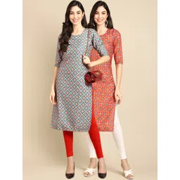 7threads KALINI Women Red & Blue Pack Of 2 Ethnic Motifs Printed Crepe Kurta-picture-33