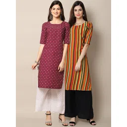 7threads KALINI Women Red & Yellow Striped Handloom Crepe Kurta-picture-27