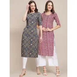 7threads KALINI Women Set Of 2 Blue & Maroon Geometric Printed Crepe Kurta-picture-26