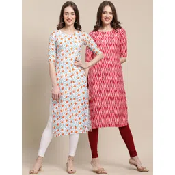 7threads KALINI Women Set Of 2 Blue & Red Floral Printed Crepe Kurta-picture-40