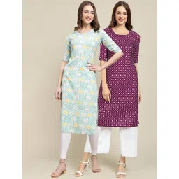 7threads KALINI Women Set Of 2 Blue & Violet Floral Printed Crepe Kurta-picture-32