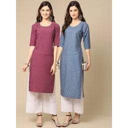 7threads KALINI Women Set Of 2 Violet & Blue Floral Printed Crepe Kurta-picture-14