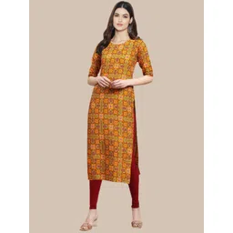 7threads KALINI Women Yellow & Red Ethnic Motifs Printed Straight Crepe Kurta-picture-19