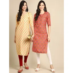 7threads KALINI Women Yellow & Red Pack Of 2 Geometric Printed Crepe Kurta-picture-22