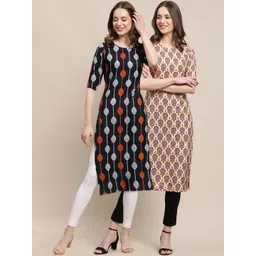 7threads KALINI Women's Crepe Black & Beige Color Ethnic Motif Printed Straight Kurta (PACK OF 2)-picture-30