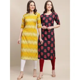7threads KALINI Women's Crepe Yellow & Black Color Ethnic Motif Printed Straight Kurta PACK OF 2-picture-35