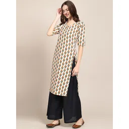 7threads KALINI Women Blue & Off White Pack Of 2 Geometric Printed Summer Sheers Crepe Kurta image 3