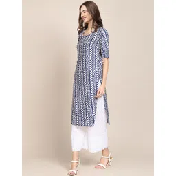 7threads KALINI Women Blue & Off White Pack Of 2 Geometric Printed Summer Sheers Crepe Kurta image 4