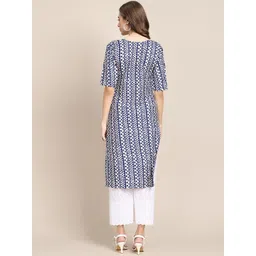 7threads KALINI Women Blue & Off White Pack Of 2 Geometric Printed Summer Sheers Crepe Kurta image 5