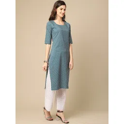 7threads KALINI Women Pack of 2 Blue & Red Floral Print Crepe Kurta image 3