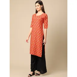 7threads KALINI Women Pack of 2 Blue & Red Floral Print Crepe Kurta image 4