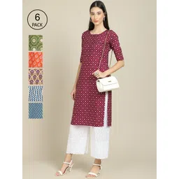 KALINI Women Pack of 6 Digital Printed Crepe Straight Kurtas-image-8