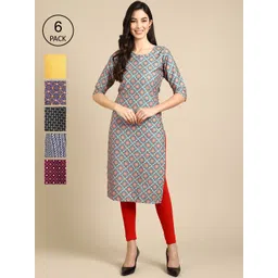 KALINI Women Pack Of 6 Digital Printed Crepe Straight Kurtas-image-37