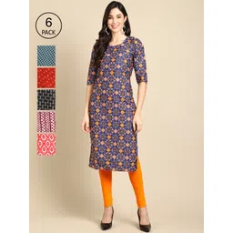 KALINI Women Pack of 6 Digital Printed Crepe Straight Kurtas-image-38