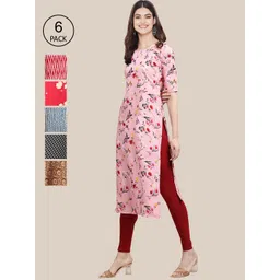 KALINI Women Pack Of 6 Ethnic Motifs Printed Crepe Kurta-image-43