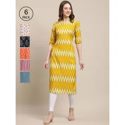 KALINI Women Pack Of 6 Floral Printed Crepe Kurta-image-11