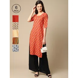 KALINI Women Pack Of 6  Geometric Printed Crepe Kurta-image-36