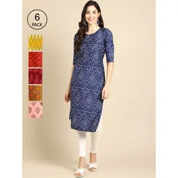 KALINI Women Pack of 6 Printed Crepe Kurtas-image-15