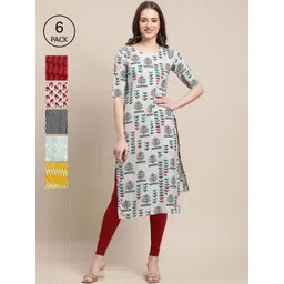 KALINI Women Pack of 6 Women Printed Straight Crepe Kurta-image-0