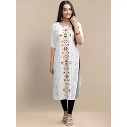 KALINI Women White Geometric Printed Crepe Kurta-image-36