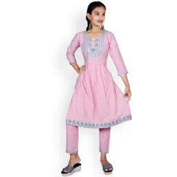 7Tiara Girls Ethnic Motifs Embroidered Pleated Mirror Work Pure Cotton Kurti with Pyjamas-picture-55