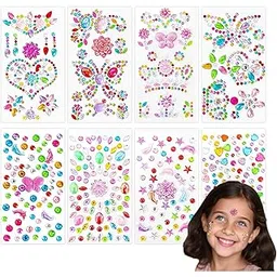 8 Sheet Rhinestone Self Adhesive Face Cute Jewels Stickers for Girls Gem, Face & Body Temporary Tattoo Gems, DIY Craft, Party & Creative Fun-picture-16