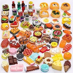 80 Pieces Miniature Food Drinks Bottle Toys Mixed Pretend Food for Dollhouse Kitchen Accessories Mini Play Fake Resin Food for Adults Teenagers Doll House(Hamburger, Pizza, Cake, Ice Creamï¼Å’Bread)-picture-25