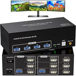 8K HDMI KVM Switch 3 Monitors 2 Computers 8K60Hz 4K120Hz USB 3.0 KVM Switches Triple Monitor 2 Ports Share 1 Set of Keyboard Mouse Printer Scanner Between Two PC with Wired Controller-image-43