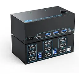 8K KVM Switch 3 Monitors 2 Computers 3 Port HDMI Dual PC Triple Monitor 2 PC 8K@60Hz/4K@120Hz 2 in 3 Out USB 3.0 KVM Switches, Wired Remote & USB 3.0 Cables & Power Cable Included-image-42