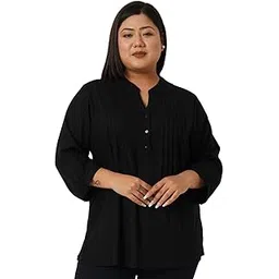 9 impression Women Pintuck Mandarin Collar Plus Size Regular Top-picture-43