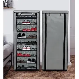 9 Tier Metal Shoe Rack Collapsible Shoe Organiser with Adjustable Shelves Space Saving Lightweight Racks Foldable Sneaker Footwear Best for Men, Women, Boots, Slippers (Grey Cover)-picture-29