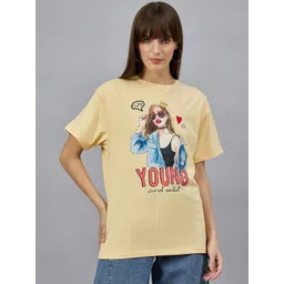 98 Degree North Graphic Printed Round Neck Drop-Shoulder Sleeves Cotton T-shirt-picture-35