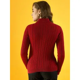 98 Degree North Red Cotton Self Regular Fit Sweater image 2