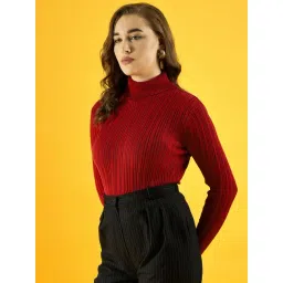 98 Degree North Red Cotton Self Regular Fit Sweater image 3