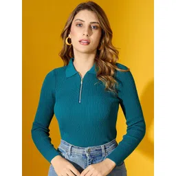 98 Degree North Self Design Shirt Collar Cotton Pullover Sweater-picture-27