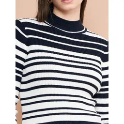 98 Degree North Striped Mock Collar Long Sleeves Acrylic Pullover Sweaters image 4