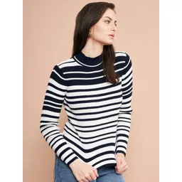 98 Degree North Striped Mock Collar Long Sleeves Acrylic Pullover Sweaters image 5